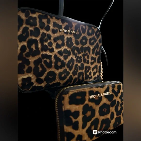 Michael Kors leopard calf hair & leather crossbody bag & wallet DUO! NWT!!! - Picture 4 of 13